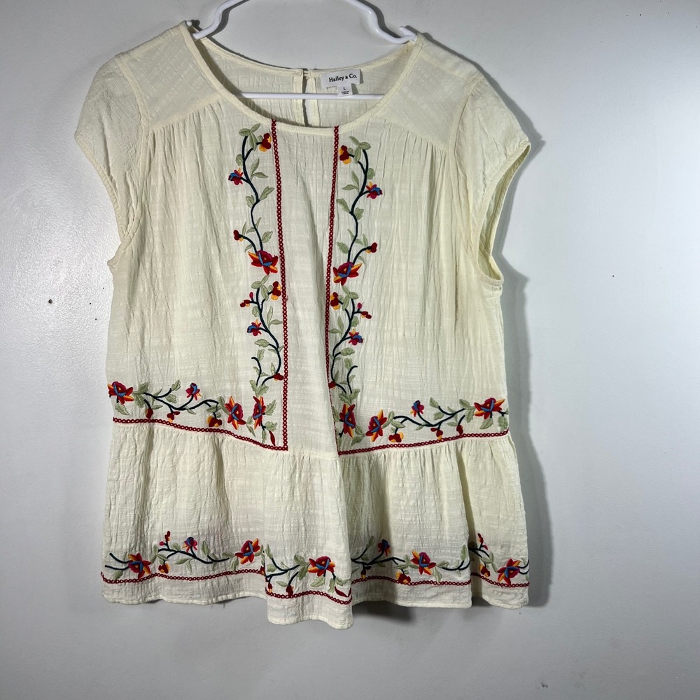 Womens‎ Hailey & Co Boho Floral Embroidered Peplum Tunic Round Neck L